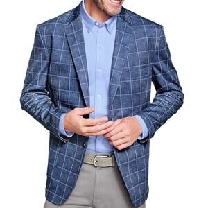 NWT Nautica Branford Active Stretch Windowpane Sport Coat Blazer Blue Sz 40R (b)